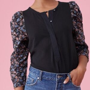 La Vie Rebecca Taylor Lisette Contrast Sleeve Top